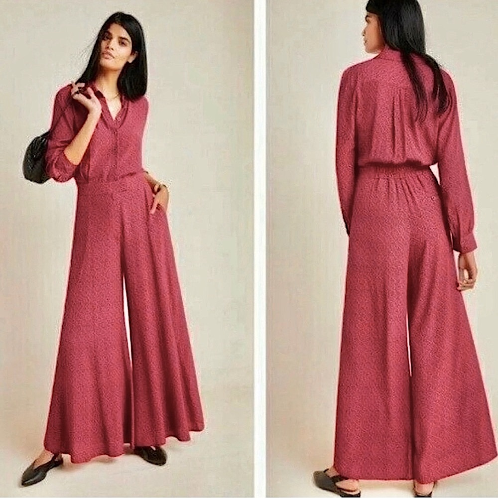 Anthropologie Loveland Wide-Leg Burgundy Jumpsuit Size 2 NWT